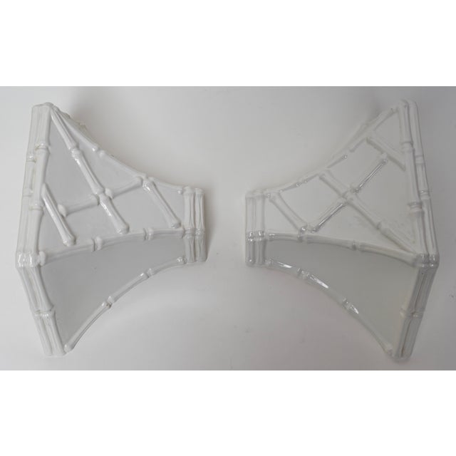 Vintage Italian Faux Bamboo Ceramic Wall Shelf Sconces- Set of 2 For Sale - Image 4 of 6