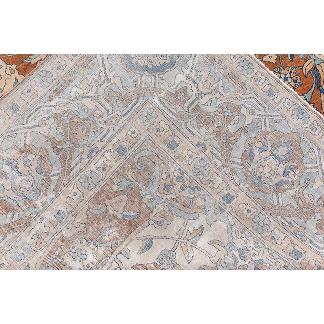 Textile 1900s Persian Kirman Brown, Beige and Blue Handmade Wool Rug For Sale - Image 7 of 10