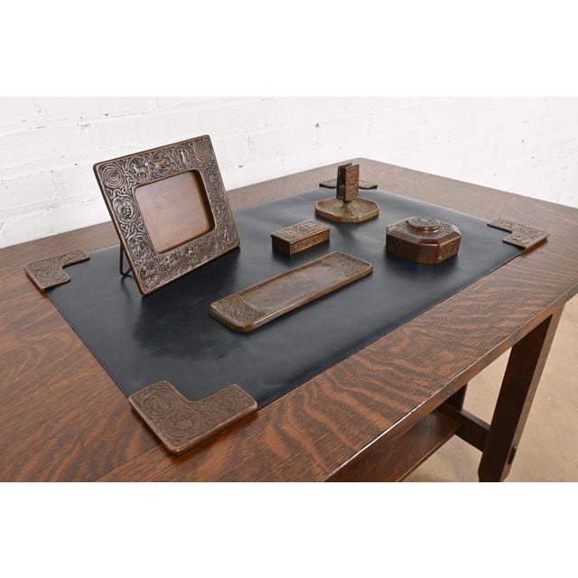 Art Deco Tiffany Studios New York Zodiac Bronze Six-Piece Desk Set, Circa 1910 For Sale - Image 3 of 12
