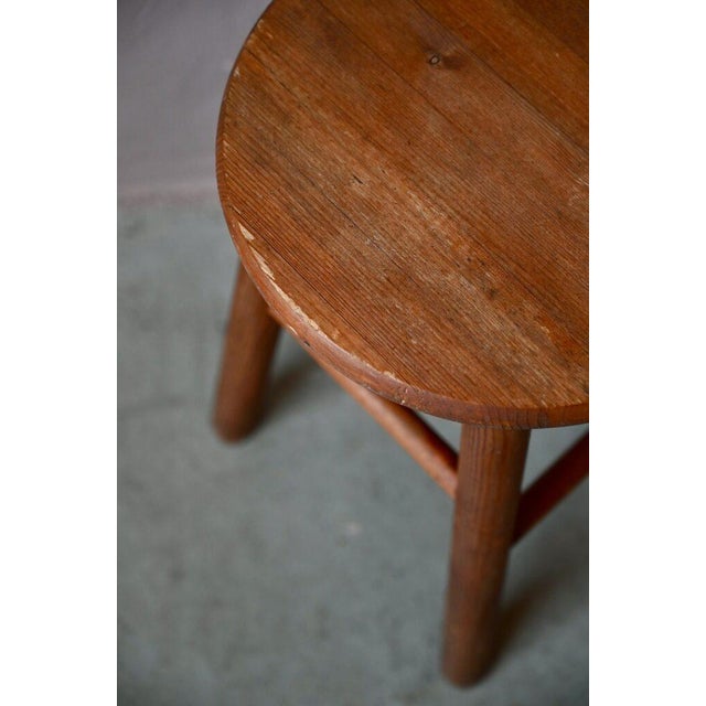 Rustic Farmhouse Stool in Wood For Sale - Image 4 of 9