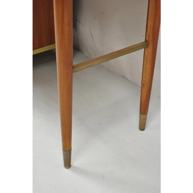 Vintage Mid Century Modern Walnut Brass Base Modernist Kneehole Writing Desk For Sale - Image 4 of 12
