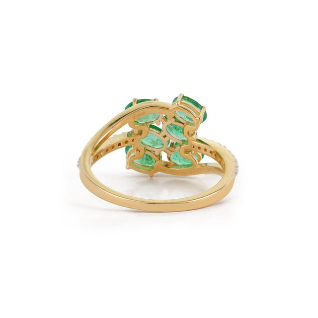 14k Gold Certified Natural Zambian Emerald Diamond Cluster Ring Size 5.5 For Sale - Image 10 of 18