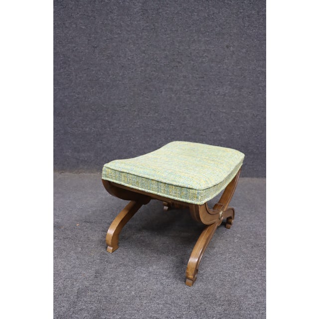 Green Cherry Wood X-Base Upholstered Bench For Sale - Image 8 of 8