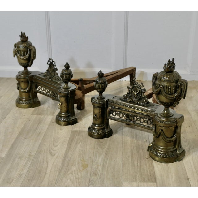 Large Antique French Brass Chenets, Set of 2 For Sale - Image 5 of 7