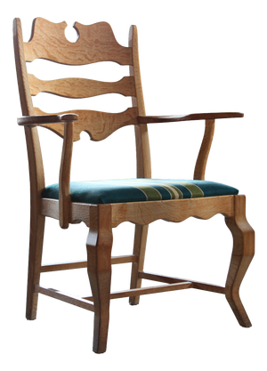 Vintage Brutalist Oak Razorblade Green Striped Armchair by H. Kjærnulf, 1960s