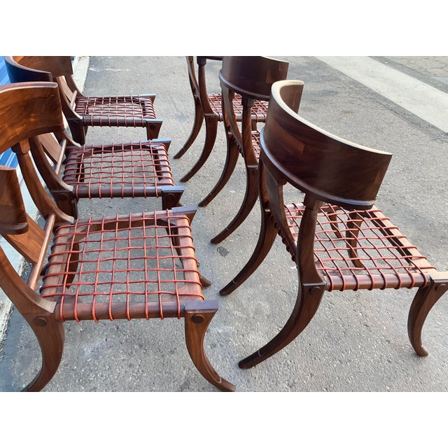 T. H. Robsjohn Gibbings Style Solid Walnut Klismos Chairs. Set of 6 For Sale - Image 14 of 14