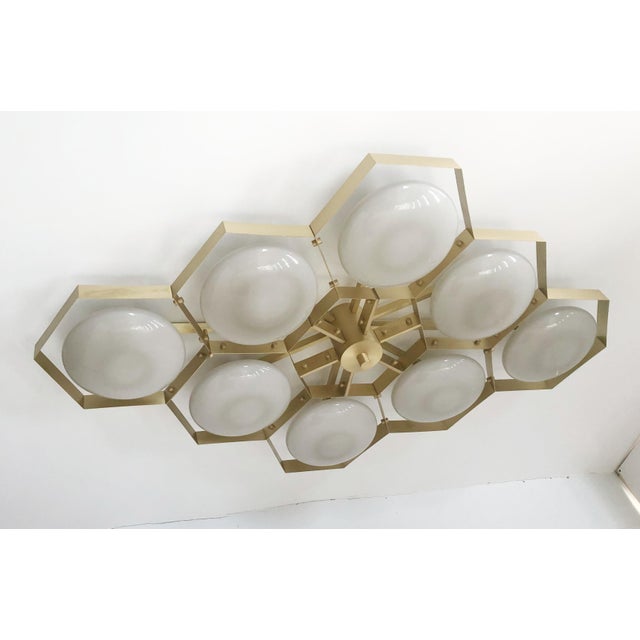 21st Century Hive Satin Brass Glossy Gray Murano Flush Mount by Fabio LTD For Sale - Image 6 of 9