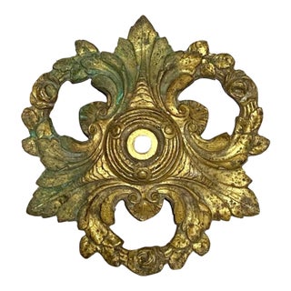 Antique Rococo Style Leaf & Floral Wreath Design Bronze Ceiling Light Plate For Sale