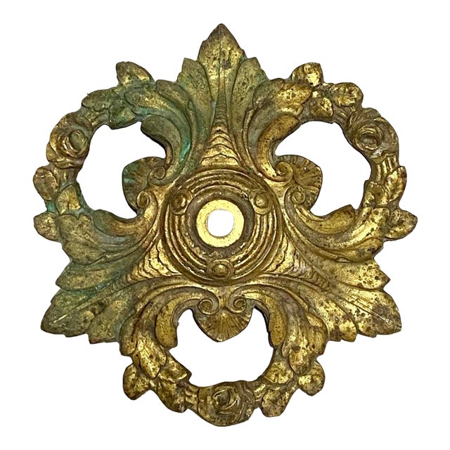 Antique Rococo Style Leaf & Floral Wreath Design Bronze Ceiling Light Plate For Sale