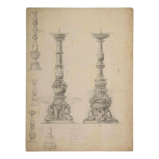 Study for Candelabra, Original Etching, Early 20th Century For Sale