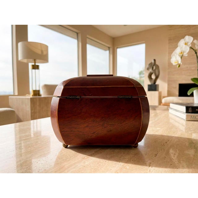 Vintage Bombay Company Mahogany Jewelry Box With Key & Tassel, Octagonal Wood Chest, Velvet Interior, Early 2000s For Sale - Image 4 of 5