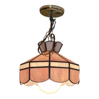 Late 20th Century Pink and White Slag Glass Hanging Pendant Light For Sale