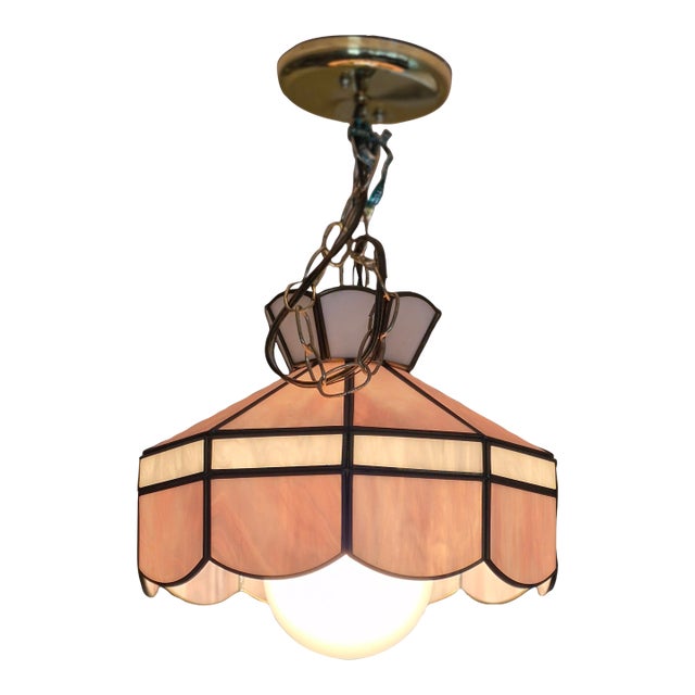 Late 20th Century Pink and White Slag Glass Hanging Pendant Light For Sale
