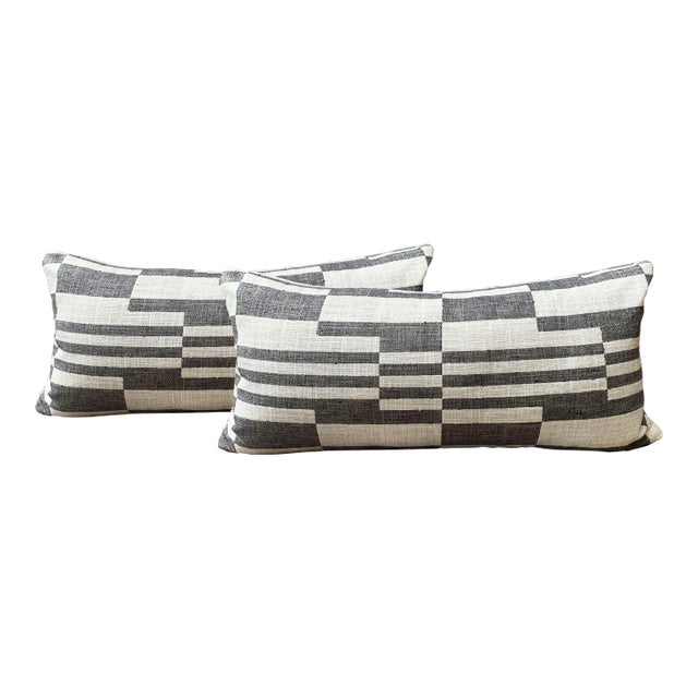 Gray and Ivory Lumbar Pillows - a Pair For Sale