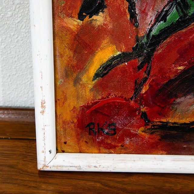 Mid Century Modern Oil Painting Abstract Expressionism Red Green Black Signed For Sale In Sacramento - Image 6 of 10