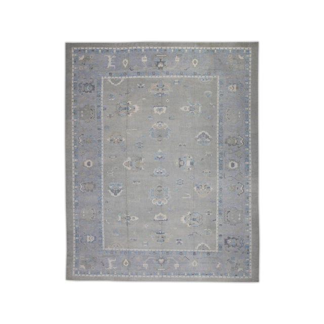 Green Early 21st Century Green & Blue Floral Design Handwoven Wool Turkish Oushak Rug 12'6" X 15'2" For Sale - Image 8 of 8