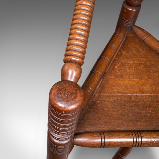 Brown Antique Turner's Chair, English, Oak, Old Saxon, Elbow Seat, Victorian, c.1900 For Sale - Image 8 of 10