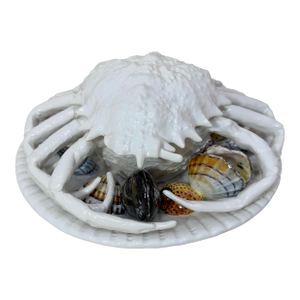 Vintage Handmade Italian White Majolica B. Altman Crab Clam Covered Pottery Dish