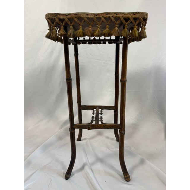 Antique French Napoleon III Bamboo Tabouret, Tasseled Top, PLM Rail Label For Sale - Image 9 of 15