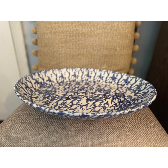 Ceramic Vintage Italian Blue and White Spongeware Oval Serving Platter Made in Italy Rustic European Farmhouse For Sale - Image 7 of 10