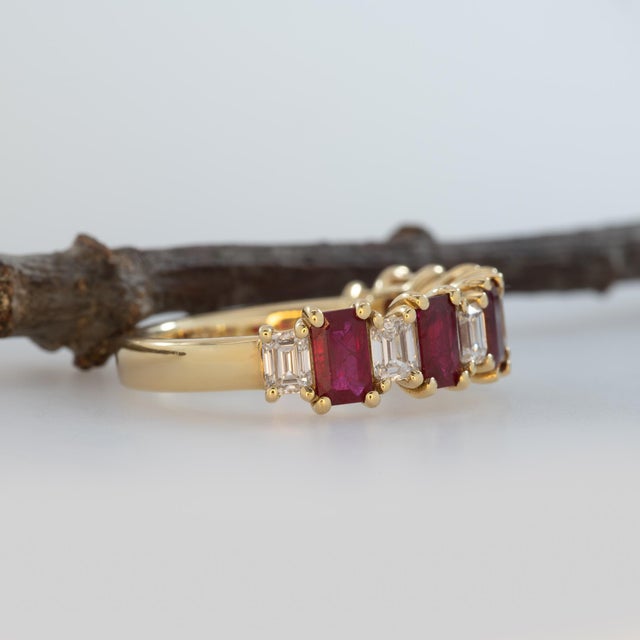 Metal Ruby and Natural Diamond Band Ring – Stylish and Trending Fine Jewelry for Women, Size 6.75 For Sale - Image 7 of 9