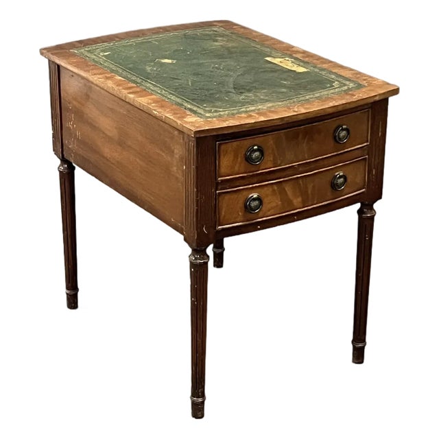 Antique Leather Bedside Table For Sale