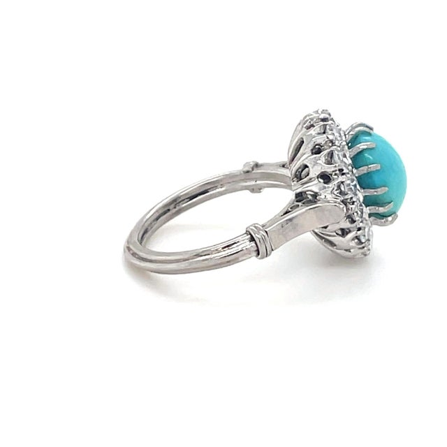 Traditional Antique, Turquoise and Diamond Cluster Ring For Sale - Image 3 of 5