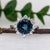 Art Deco 4cts London Blue Topaz Ring W Natural Diamond Halo in Solid 14k Gold | Rd 9mm, Size 6.75 For Sale - Image 3 of 8