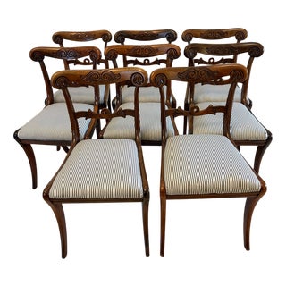 Antique Regency Carved Rosewood Dining Chairs, 1830s, Set of 8 For Sale
