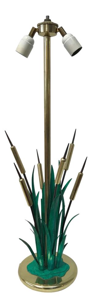 1970s Brass and Enamel Cattail Table Lamp