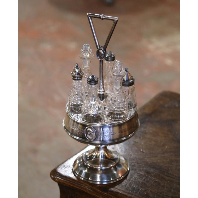 Late 19th Century 19th Century Reed & Barton Silver-Plated Cruet Set With Six Crystal Bottles For Sale - Image 5 of 11