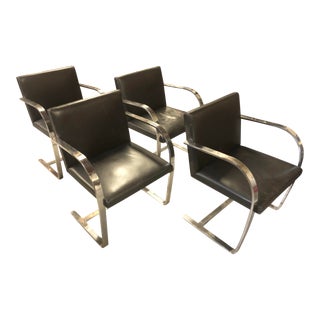 Vintage Flat Bar Brno Leather Chairs - Set of 4 For Sale