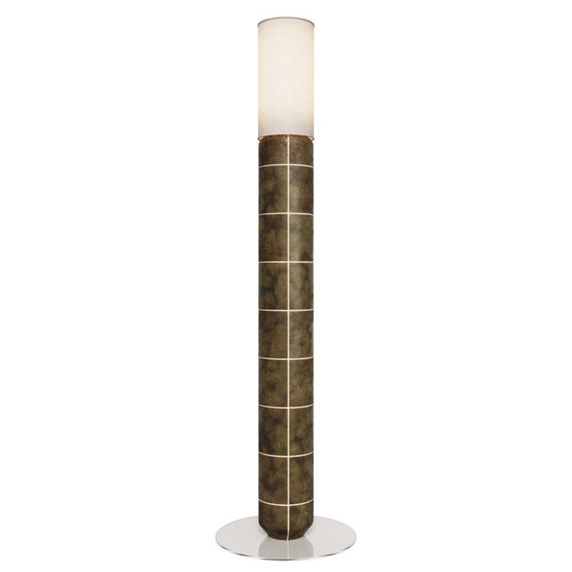 Glass Handcrafted Ceramic Floor Lamp in with Linen Cylinder Lampshade in Smoked Moss Glaze by Svitanok For Sale - Image 7 of 7