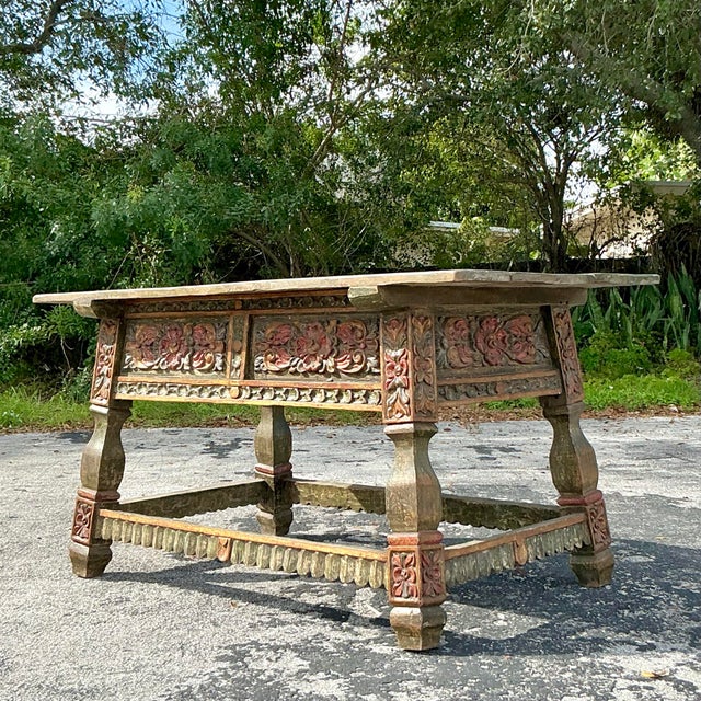 Elevate your home with the timeless elegance of this Vintage Boho Carved Rose Buffet Table. Crafted from solid wood, this...
