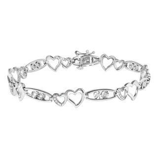 925 Sterling Silver 1/5 Cttw Diamond Double Heart Link Bracelet (I-J Color, I3 Clarity) - 7.25" Inches For Sale