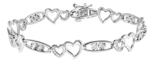 925 Sterling Silver 1/5 Cttw Diamond Double Heart Link Bracelet (I-J Color, I3 Clarity) - 7.25" Inches