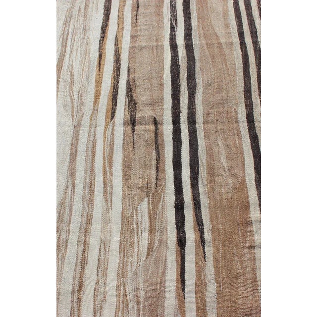Mid 20th Century Stripe Design Turkish Vintage Flat-Weave Rug in Shades of Brown, Camel, Tan, and Ivory For Sale - Image 5 of 10