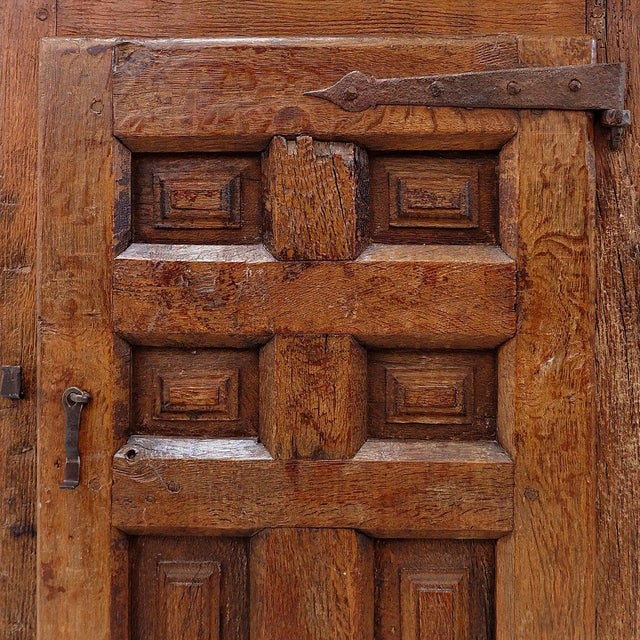Early 19th Century Rustic Wooden Cabinet with Carved Panel Door and Iron Hardware, Spain For Sale - Image 9 of 17