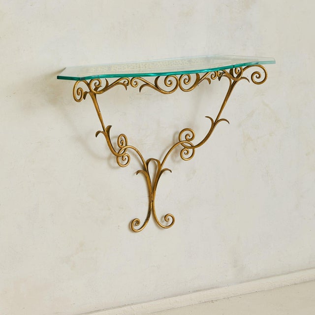 Italian Gilt Iron Wall-Mounted Console in the Manner of Pier Luigi Colli, 1950s For Sale - Image 9 of 18