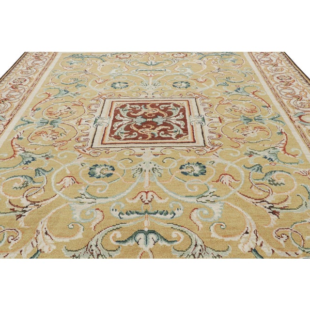 Neoclassical Rug & Kilim’s European Style Rug in Gold With Floral Patterns and Medallion For Sale - Image 3 of 8