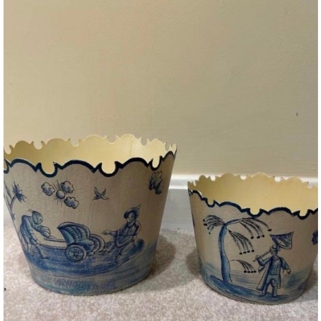 Vintage Italian Hand-Painted Toleware Chinoiserie Monteith Cachepots - Set of 2 For Sale - Image 12 of 12