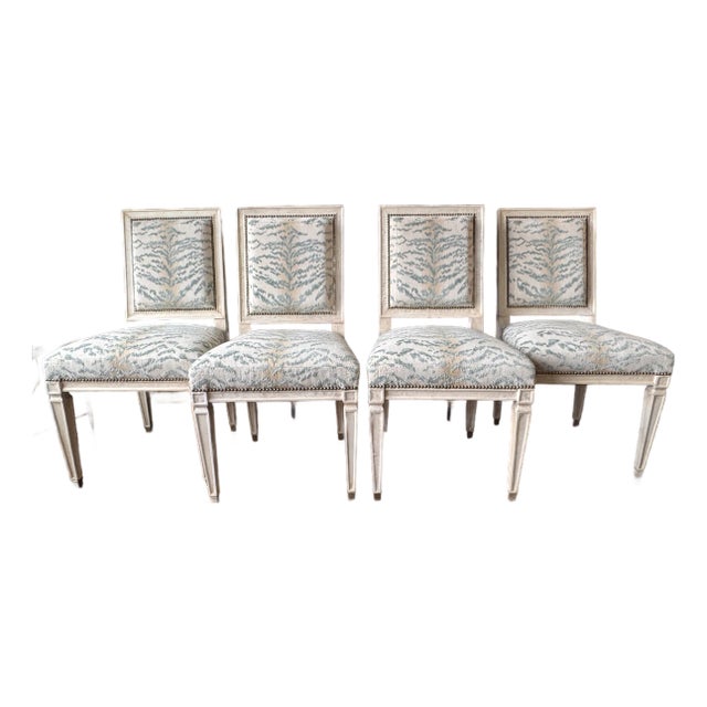 Jean-Michel FrankLouis XVI Style, 4 Dining Side Chairs, Parchment, France For Sale