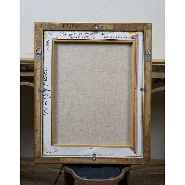 Textile Late 20th Century Bouquet of Flowers in a Glass Vase Oil Painting After Ambrosius Bosschaert 23" For Sale - Image 7 of 12