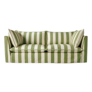 Sophie Conran Coco 3 Seater Sofa - Spring Green Stripes with Knife Edge Cushion For Sale