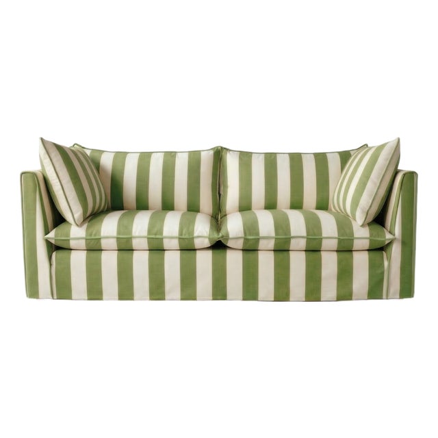 Sophie Conran Coco 3 Seater Sofa - Spring Green Stripes with Knife Edge Cushion For Sale