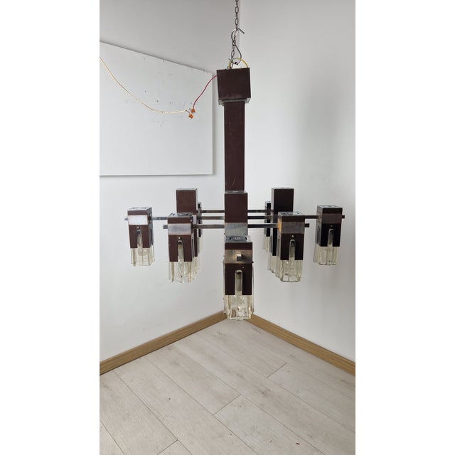 Cubick Chandelier in Chrome Iron and Glass by Gaetano Sciolari for Sciolari, 1960s For Sale - Image 15 of 18