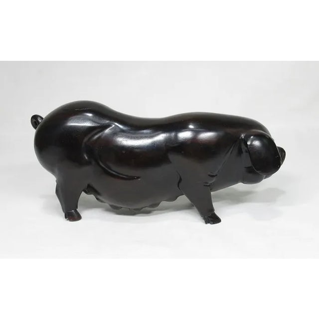 Vintage Japanese Carved Lacquered Wooden Pigs- A Pair For Sale - Image 4 of 8