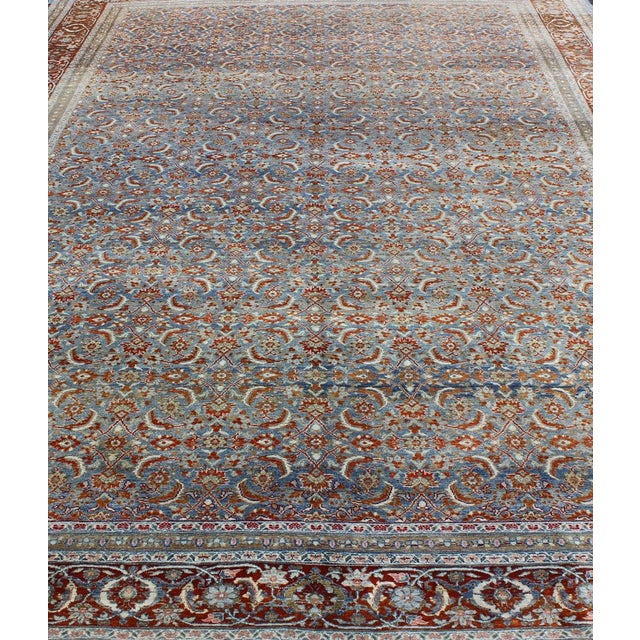 Light Blue and Red Antique Tabriz Rug With All Over Herati Design 8'9 X 12'9 For Sale In Atlanta - Image 6 of 11