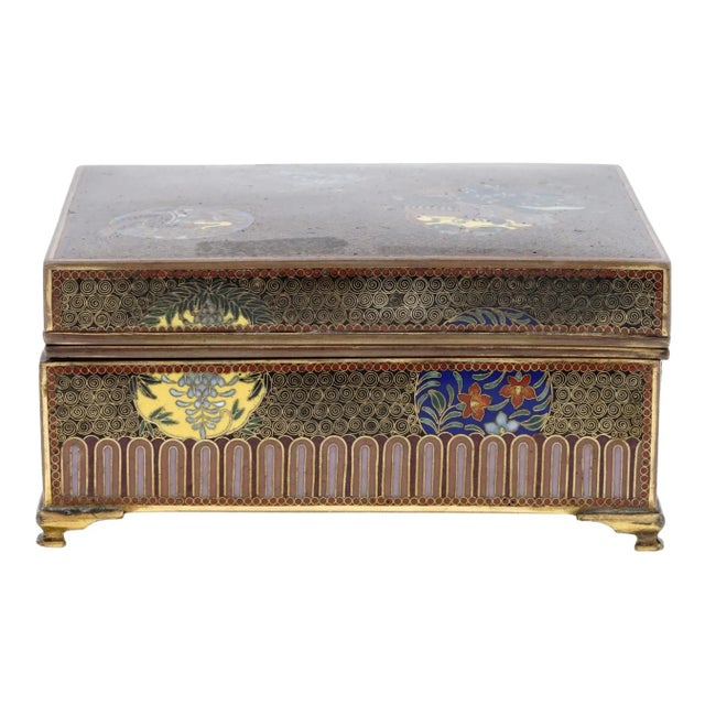 Late 19th Century Antique Japanese Cloisonne Enamel Meiji Box Dragon, Foo Dog, Phoenix Bird, Butterfly For Sale - Image 4 of 12