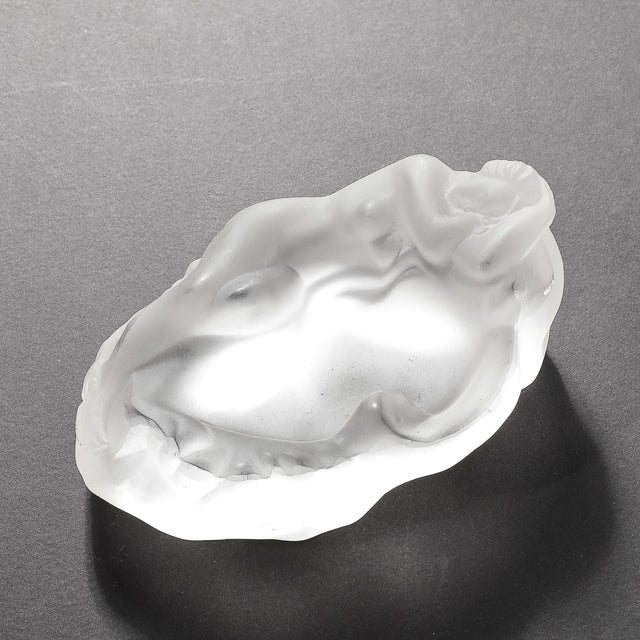 MidCentury Frosted Glass Sleeping Beauty Sculptural Nude Dish Signed R Lalique For Sale - Image 14 of 18